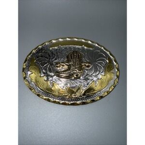 Gold Silver Rope Trim Boot Western 2-Tone Oval Belt Buckle